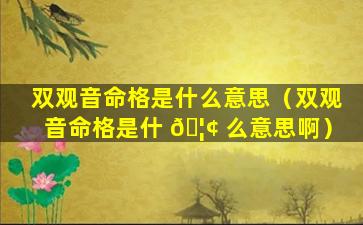 双观音命格是什么意思（双观音命格是什 🦢 么意思啊）